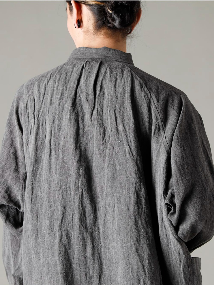 O project 23SS(春夏) Stylish with a mid-length shirt  - O15SRT3-DK-SUMI Overshirt Dark Sumi O15TS2-KINARI 3/4 Sleeve Tee Cotton Hemp Jersey Kinari 2-005