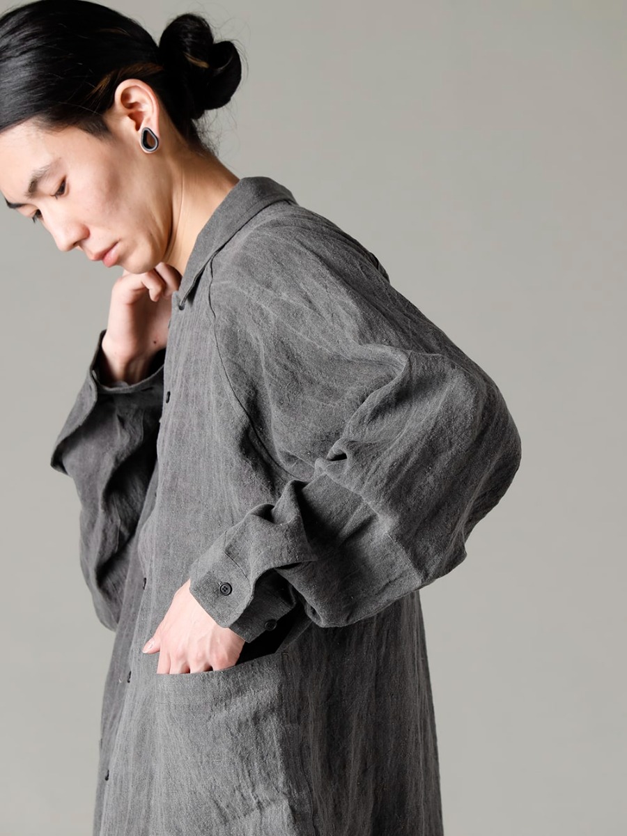 O project 23SS(春夏) Stylish with a mid-length shirt  - O15SRT3-DK-SUMI Overshirt Dark Sumi O15TS2-KINARI 3/4 Sleeve Tee Cotton Hemp Jersey Kinari 2-006