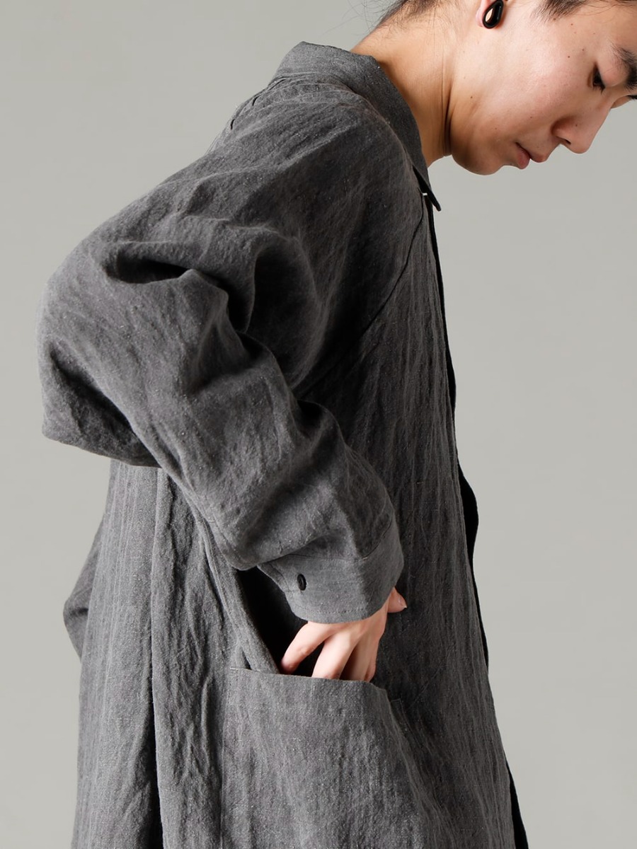 O project 23SS(春夏) Stylish with a mid-length shirt  - O15SRT3-DK-SUMI Overshirt Dark Sumi O15TS2-KINARI 3/4 Sleeve Tee Cotton Hemp Jersey Kinari 2-007