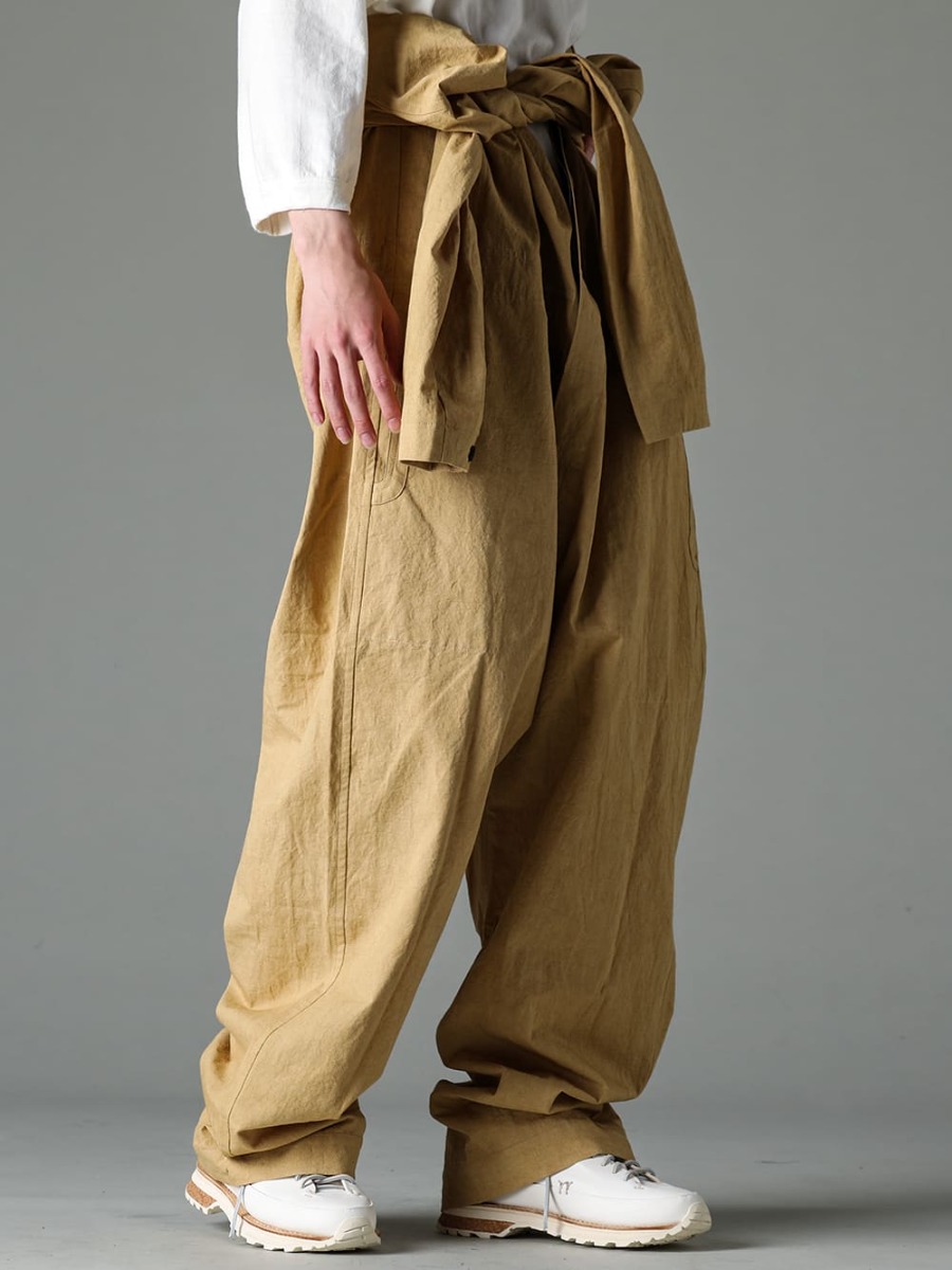 O PROJECT 23SS Can be worn in midsummer as shaped high-waisted trousers by tying the sleeves  - O15JS1-MUSTARD-Jumpsuit Mustard Fine Canvas - O15TS2-KINARI-3/4 Sleeve Tee Cotton Hemp Jersey Kinari - Lugged-Runner-FEIT lugged runner 2-005