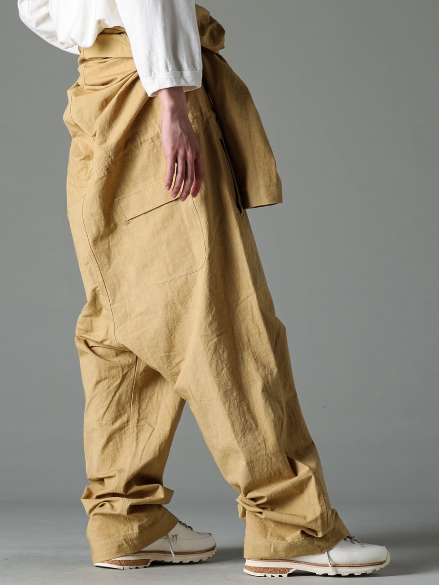 O PROJECT 23SS Can be worn in midsummer as shaped high-waisted trousers by tying the sleeves  - O15JS1-MUSTARD-Jumpsuit Mustard Fine Canvas - O15TS2-KINARI-3/4 Sleeve Tee Cotton Hemp Jersey Kinari - Lugged-Runner-FEIT lugged runner 2-006
