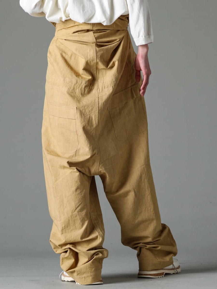 O PROJECT 23SS Can be worn in midsummer as shaped high-waisted trousers by tying the sleeves  - O15JS1-MUSTARD-Jumpsuit Mustard Fine Canvas - O15TS2-KINARI-3/4 Sleeve Tee Cotton Hemp Jersey Kinari - Lugged-Runner-FEIT lugged runner 2-007
