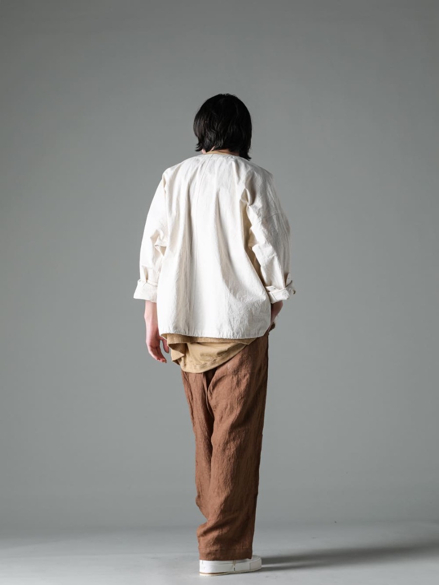 O PROJECT-オープロジェクト シーズン スタイリング 白を主役に暖色カラーでバランスを取った春夏スタイル - O15SRT2-KINARI-カバーオール シャツ キナリ ファイン キャンバス - O15TS1-mesh-YELLOW-BEIGE-SS TEE コットン メッシュ イエロー ベージュ - O15TT1-YELLOW-BEIGE-スリーブレス ティー コットン ヘンプ ジャージー イエロー ベージュ - O15TR4-KAKISHIBU-ジョギング トラウザー カキシブ ダイ フラックス ローン - FEIT-Hand-Sewn-Low-FEIT ハンドソーン ロー 1-003