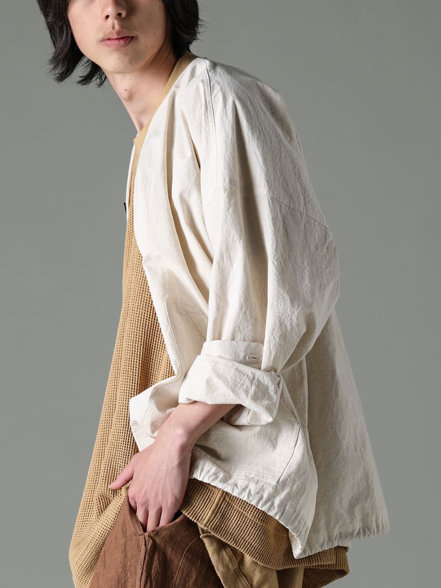 O PROJECT-オープロジェクト シーズン 春夏スタイルに奥行きを与えるメッシュTシャツ  - O15SRT2-KINARI-カバーオール シャツ キナリ ファイン キャンバス - O15TS1-mesh-YELLOW-BEIGE-SS TEE コットン メッシュ イエロー ベージュ - O15TT1-YELLOW-BEIGE-スリーブレス ティー コットン ヘンプ ジャージー イエロー ベージュ  2-002