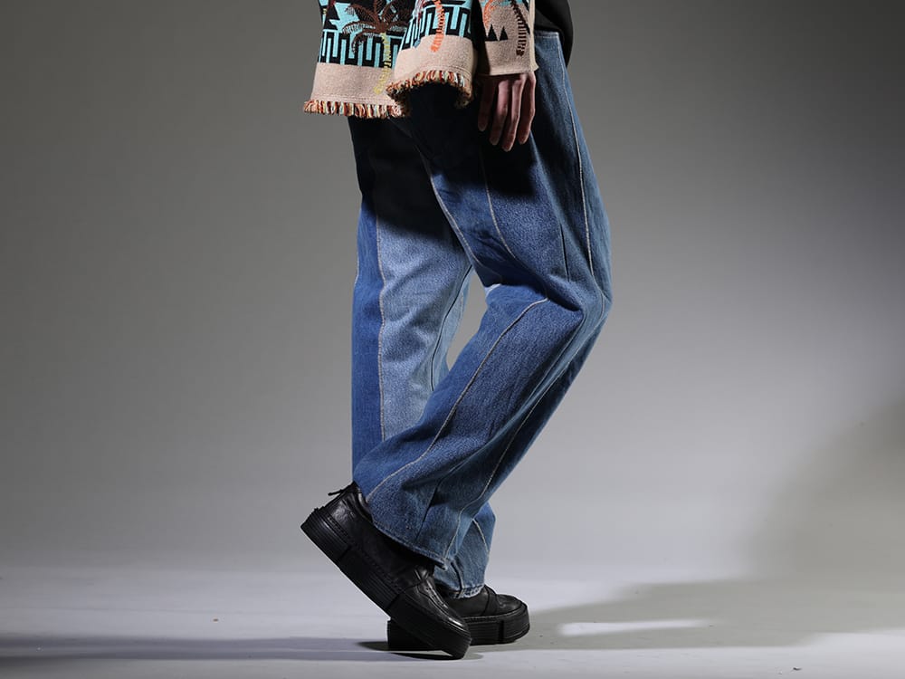 インク / グイディ 2023SS ヴィンテージデニムを解体、再構築することで唯一無二の表情に - ink23-12-M-2(ジャンブルパンツ - M2) GJ02-BLKT(レースアップブーツ - ホースフルグレインレザー - GJ02) - 3-002