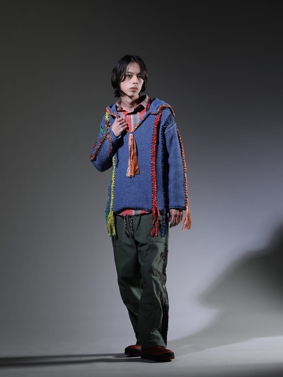 ALANUI / SAINT MICHAEL / ink / GUIDI 2023SS styling - Pullover hoodie with its unique bandana weave as the main, while the bottom is made up of calm items, creating an American casual style. - Multicolored American casual look - LMHS23-017(Inner Peace Baja Hoodie) SM-S23-0000-087(SHERMER ACADEMY × ©SAINT M×××××× Frannl Check Shirt) ink23-11(Bakerfly Pants) GJ02-CO98T(Laced Up Boots - Horse Full Grain Leather - GJ02 CO98T) - 1-001