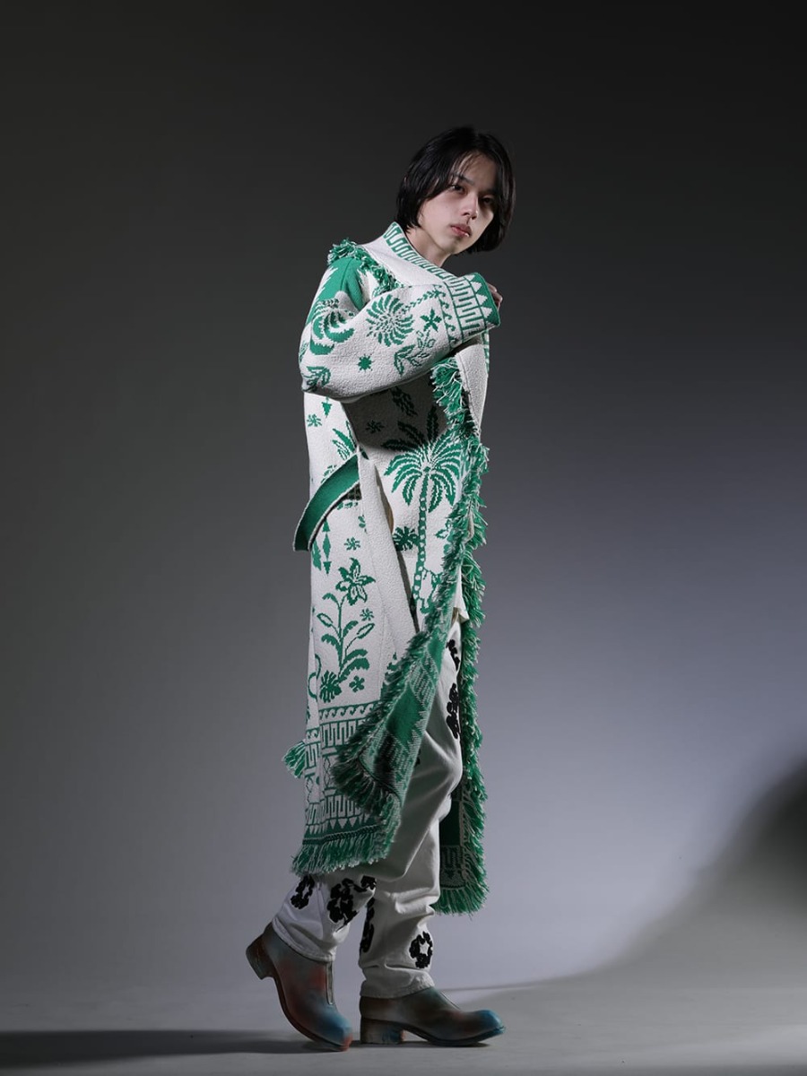 ALANUI / O PROJECT / DENIM TEARS  / GUIDI 2023SS - The distinctive style that incorporates plants and animals. - LMHS23-109(The Explosion Of Nature Coat) O15TS1-KINARI(SS TEE Cotton Hemp Jersey KINARI) DT-S22-0000-012(COTTON WREATH Chainstitch Jean White - 501-500-30) PL2_ART(Limited Long Front Zip Boots - Horse Full Grain Leather - ART) - 1-002