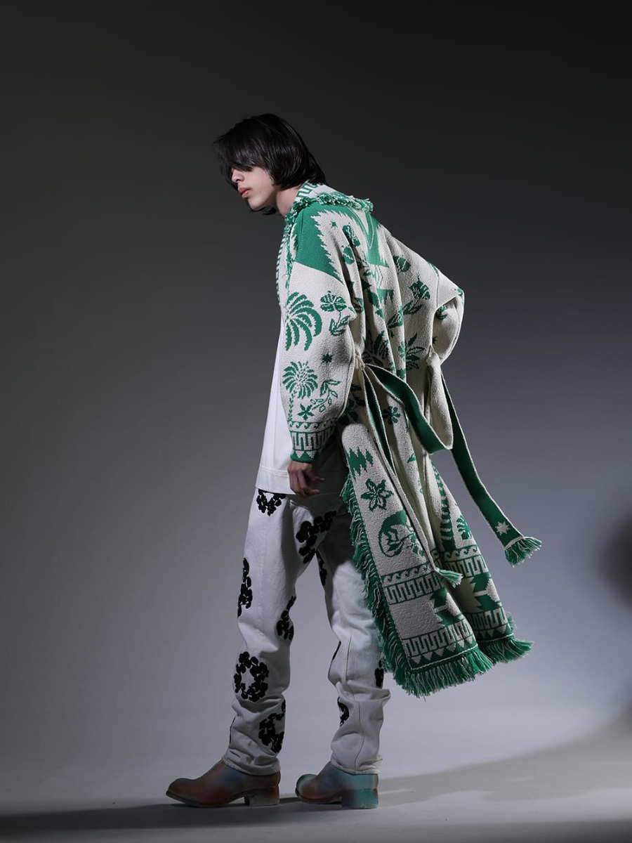 ALANUI / O PROJECT / DENIM TEARS  / GUIDI 2023SS - The distinctive style that incorporates plants and animals. - LMHS23-109(The Explosion Of Nature Coat) O15TS1-KINARI(SS TEE Cotton Hemp Jersey KINARI) DT-S22-0000-012(COTTON WREATH Chainstitch Jean White - 501-500-30) PL2_ART(Limited Long Front Zip Boots - Horse Full Grain Leather - ART) - 1-003