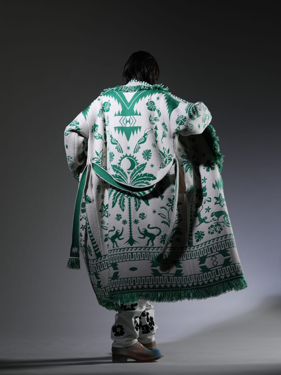 ALANUI / O PROJECT / DENIM TEARS  / GUIDI 2023SS - The distinctive style that incorporates plants and animals. - LMHS23-109(The Explosion Of Nature Coat) O15TS1-KINARI(SS TEE Cotton Hemp Jersey KINARI) DT-S22-0000-012(COTTON WREATH Chainstitch Jean White - 501-500-30) PL2_ART(Limited Long Front Zip Boots - Horse Full Grain Leather - ART) - 1-004