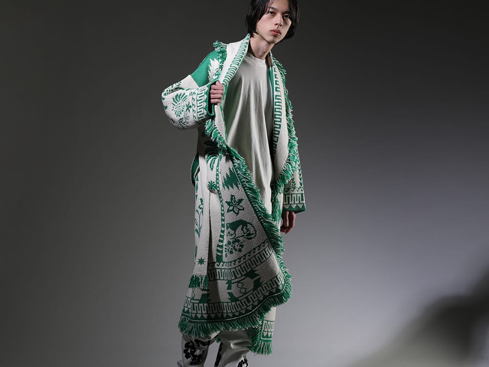 ALANUI / O PROJECT 2023SS - Coat with an ethnic atmosphere - LMHS23-109(The Explosion Of Nature Coat) O15TS1-KINARI(SS TEE Cotton Hemp Jersey KINARI) - 2-001