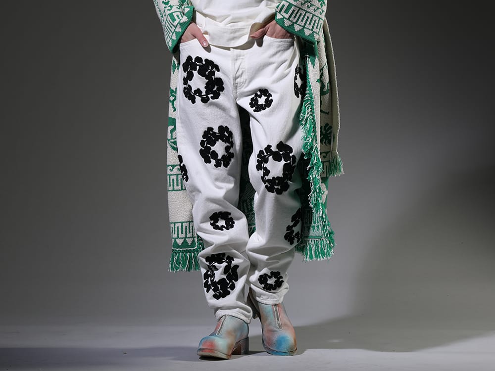 DENIM TEARS  / GUIDI 2023SS Iconic one produced based on the denim pants of Levi's - DT-S22-0000-012(COTTON WREATH Chainstitch Jean White - 501-500-30) PL2_ART(Limited Long Front Zip Boots - Horse Full Grain Leather - ART) - 3-001