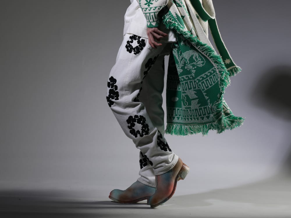 DENIM TEARS  / GUIDI 2023SS Iconic one produced based on the denim pants of Levi's - DT-S22-0000-012(COTTON WREATH Chainstitch Jean White - 501-500-30) PL2_ART(Limited Long Front Zip Boots - Horse Full Grain Leather - ART) - 3-002