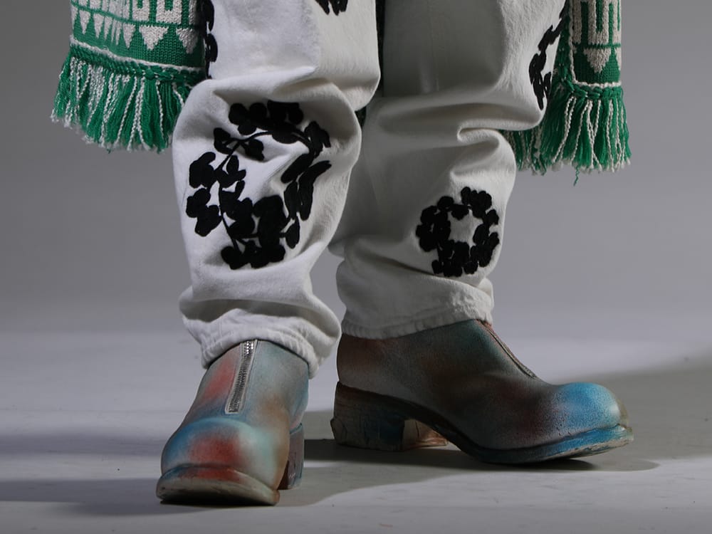DENIM TEARS  / GUIDI 2023SS Iconic one produced based on the denim pants of Levi's - DT-S22-0000-012(COTTON WREATH Chainstitch Jean White - 501-500-30) PL2_ART(Limited Long Front Zip Boots - Horse Full Grain Leather - ART) - 3-005