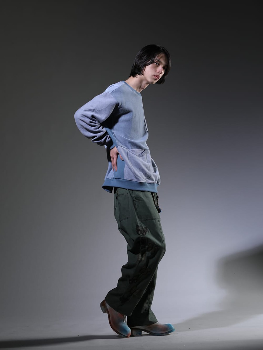 ink / GUIDI 2023SS - Casual look with military feel - ink23-04-Sax(Military Reverse Sweat Sax) ink23-11(Bakerfly Pants) PL2_ART(Limited Long Front Zip Boots - Horse Full Grain Leather - ART) - 1-005