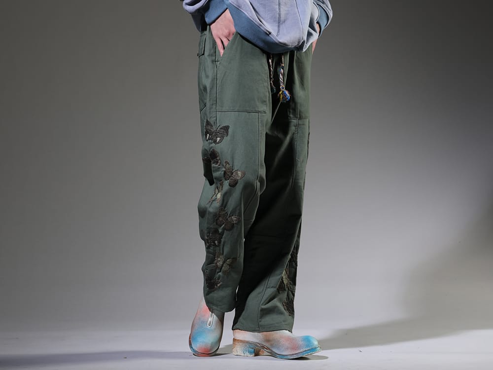 ink / GUIDI 2023SS Baker pants with eye-catching embroidered design on the side. - ink23-11(Bakerfly Pants) PL2_ART(Limited Long Front Zip Boots - Horse Full Grain Leather - ART) - 3-001