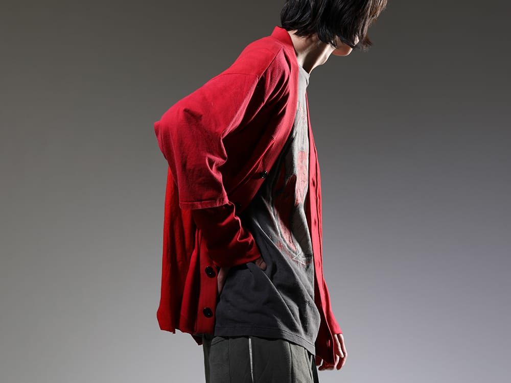 インク / セントマイケル 2023SS - Tシャツをリメイクしたユニークさを感じるカーディガン - ink23-05-Red(アップサイドダウン カーディガン レッド) SM-S23-0000-002(DEVIL ショートスリーブTシャツ) - 2-009