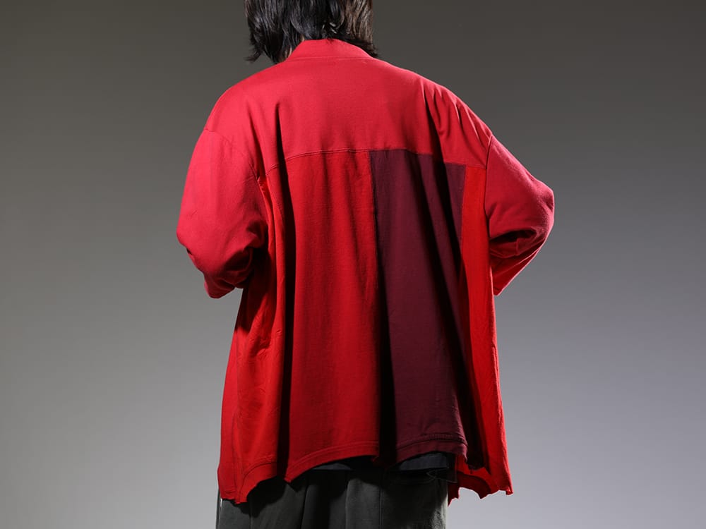 インク 2023SS - Tシャツをリメイクしたユニークさを感じるカーディガン - ink23-05-Red(アップサイドダウン カーディガン レッド) - 2-010