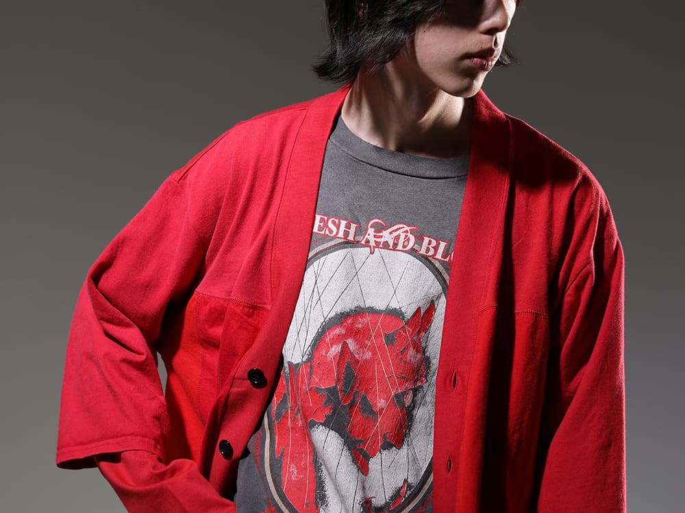 インク / セントマイケル 2023SS - Tシャツをリメイクしたユニークさを感じるカーディガン - ink23-05-Red(アップサイドダウン カーディガン レッド) SM-S23-0000-002(DEVIL ショートスリーブTシャツ) - 2-011