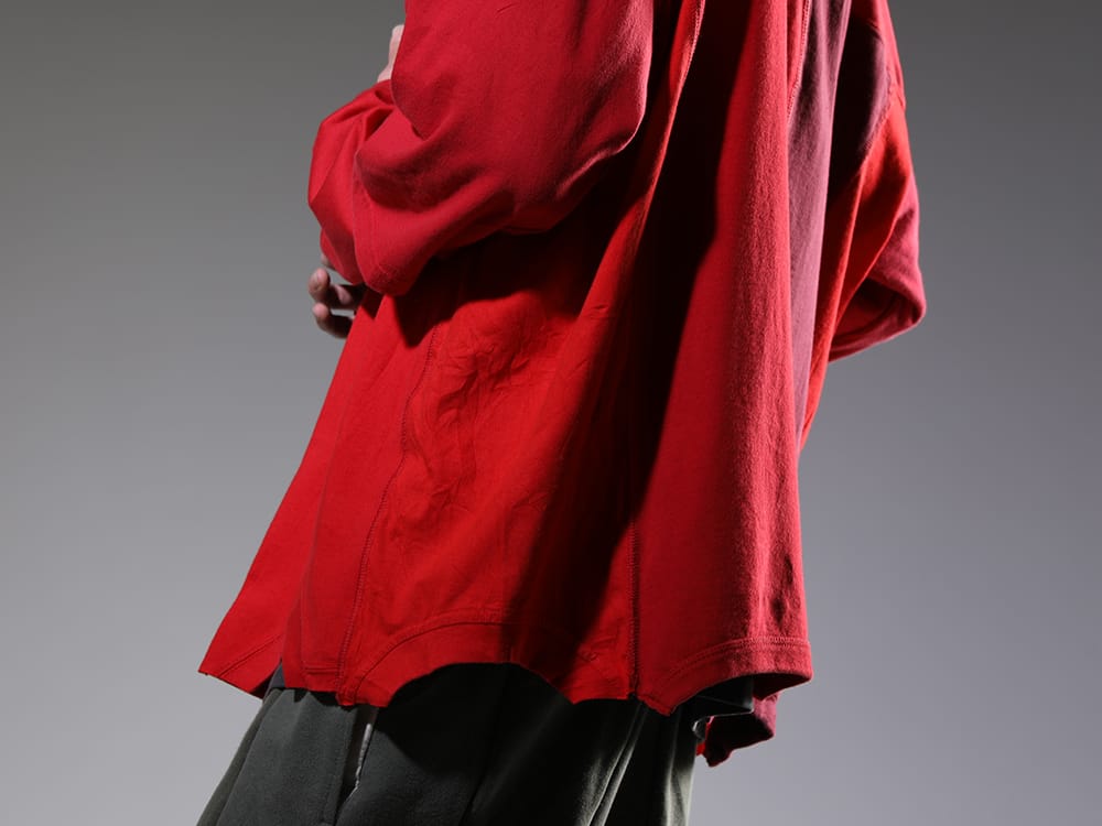 インク / セントマイケル 2023SS - Tシャツをリメイクしたユニークさを感じるカーディガン - ink23-05-Red(アップサイドダウン カーディガン レッド) - 2-014