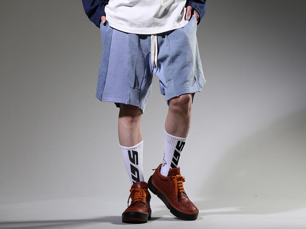 インク / セントマイケル / グイディ 2023SS 軍物スウェットをリメイクした独創的な膝丈ショーツ - ink23-14-Sax(ミリタリーショーツ サックス) SM-S23-0000-105(Angel ソックス ホワイト) GJ02-CO98T(レースアップブーツ - ホースフルグレインレザー) - 3-001