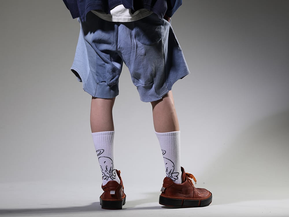 インク / セントマイケル / グイディ 2023SS 軍物スウェットをリメイクした独創的な膝丈ショーツ - ink23-14-Sax(ミリタリーショーツ サックス) SM-S23-0000-105(Angel ソックス ホワイト) GJ02-CO98T(レースアップブーツ - ホースフルグレインレザー) - 3-002