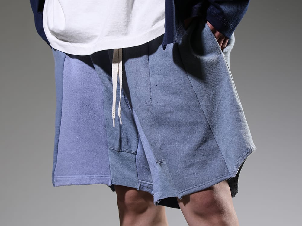 インク 2023SS 軍物スウェットをリメイクした独創的な膝丈ショーツ - ink23-14-Sax(ミリタリーショーツ サックス) - 3-003