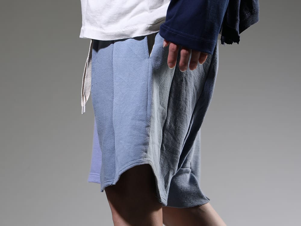 インク 2023SS 軍物スウェットをリメイクした独創的な膝丈ショーツ - ink23-14-Sax(ミリタリーショーツ サックス) - 3-004