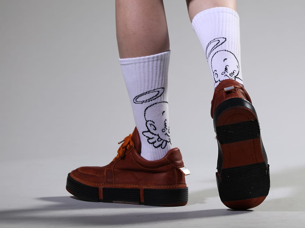 セントマイケル / グイディ 2023SS 軍物スウェットをリメイクした独創的な膝丈ショーツ - SM-S23-0000-105(Angel ソックス ホワイト) GJ02-CO98T(レースアップブーツ - ホースフルグレインレザー) - 3-006