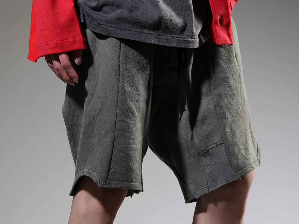インク 2023SS 軍物スウェットをリメイクした独創的な膝丈ショーツ - ink23-14-Khaki(ミリタリーショーツ カーキ) - 3-009