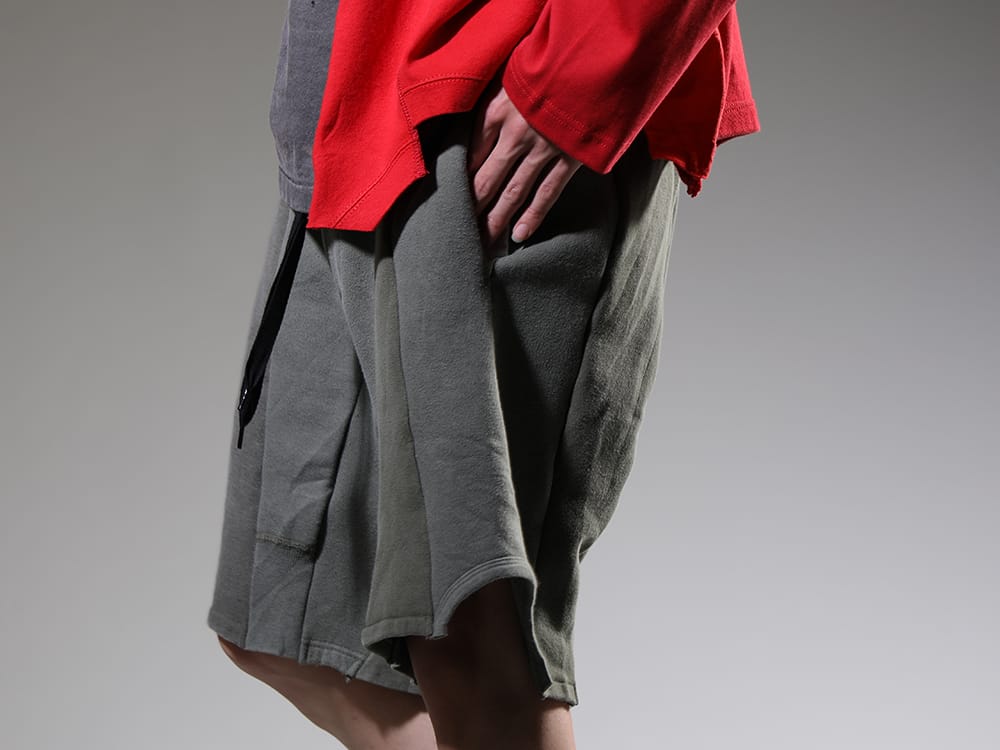 インク 2023SS 軍物スウェットをリメイクした独創的な膝丈ショーツ - ink23-14-Khaki(ミリタリーショーツ カーキ) - 3-010