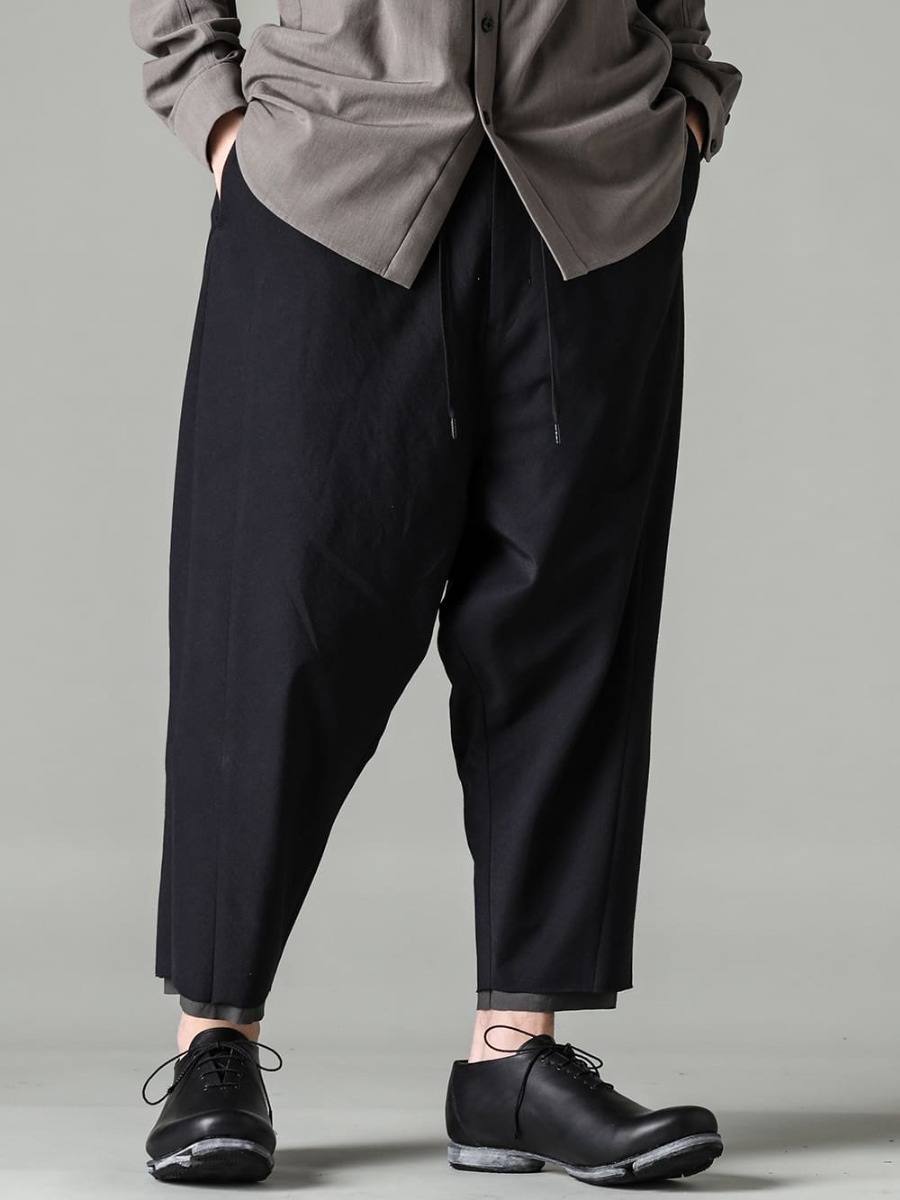 DEVOA 23SS High-quality fabrics that create a sense of unity - PTN-IRKL-Black Dropcrotch cropped pants Cotton/silk /viscose Black - FW-VTHS Leather Shoes GUIDI Calf 3-001