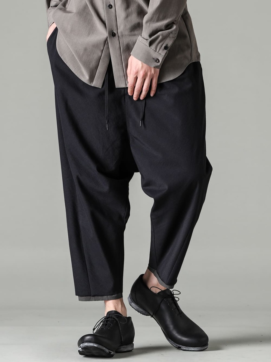 DEVOA 23SS High-quality fabrics that create a sense of unity - PTN-IRKL-Black Dropcrotch cropped pants Cotton/silk /viscose Black - FW-VTHS Leather Shoes GUIDI Calf 3-002