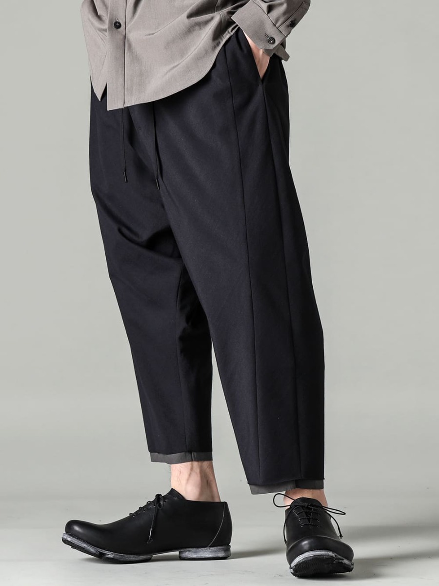 DEVOA 23SS High-quality fabrics that create a sense of unity - PTN-IRKL-Black Dropcrotch cropped pants Cotton/silk /viscose Black - FW-VTHS Leather Shoes GUIDI Calf 3-003
