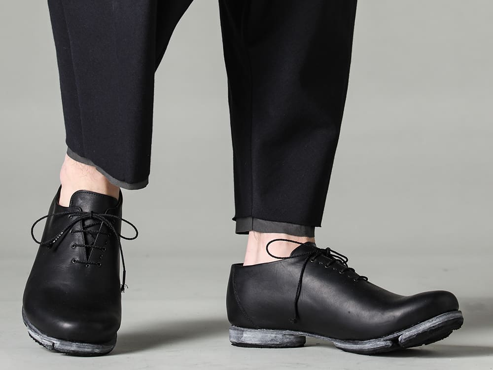 DEVOA 23SS High-quality fabrics that create a sense of unity - PTN-IRKL-Black Dropcrotch cropped pants Cotton/silk /viscose Black - FW-VTHS Leather Shoes GUIDI Calf 3-005