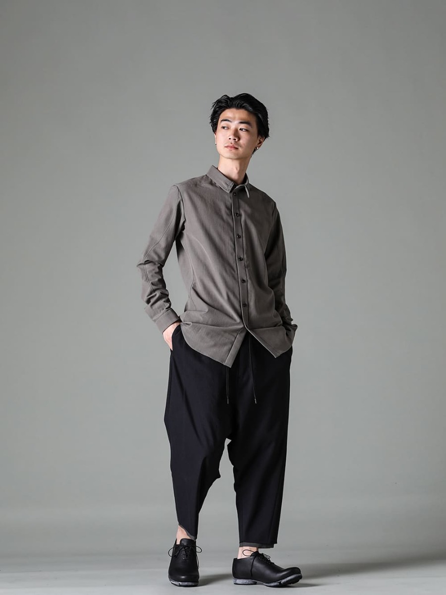 DEVOA 23SS High-quality fabrics that create a sense of unity - PTN-IRKL-Black Dropcrotch cropped pants Cotton/silk /viscose Black - FW-VTHS Leather Shoes GUIDI Calf 3-006