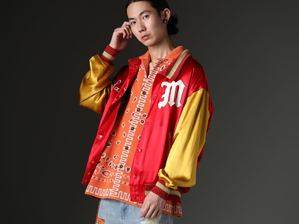 SAINT MICHAEL / ALANUI / WERKSTATT:MÜNCHEN 2023SS - Coordinate with warm colors for unified look. - SM-S23-0000-068(SAINT Varsity Jacket) LMHS23-019(Bandana Piquet Shirt Tiger Lily)  M3025(NECKLACE 25 YEARS) - 2-001