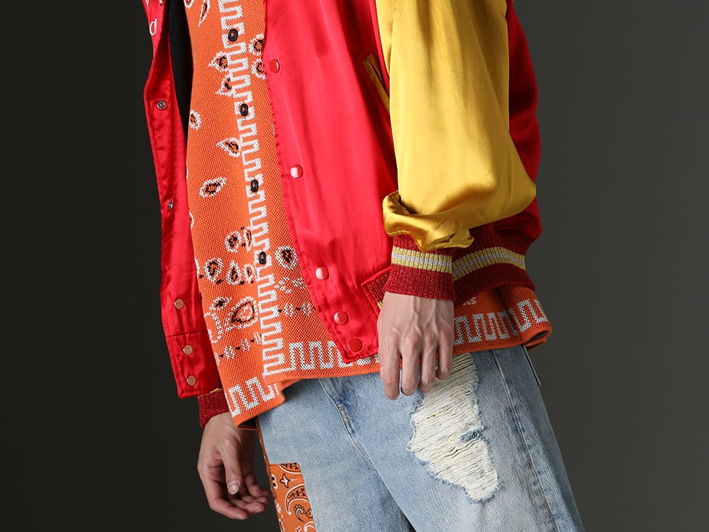 SAINT MICHAEL / ALANUI 2023SS - Coordinate with warm colors for unified look. - SM-S23-0000-068(SAINT Varsity Jacket) LMHS23-019(Bandana Piquet Shirt Tiger Lily) - 2-007