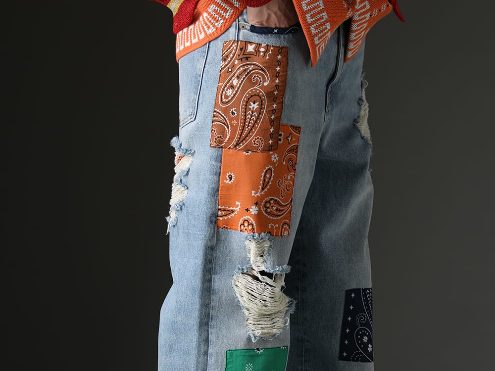 ALANUI 2023SS Denim pants from ALANUI featuring bandana patchwork. - LMYS23-200(Baggy Denim Patchwork Jeans) - 3-006