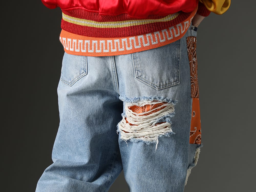 ALANUI 2023SS Denim pants from ALANUI featuring bandana patchwork. - LMYS23-200(Baggy Denim Patchwork Jeans) - 3-007