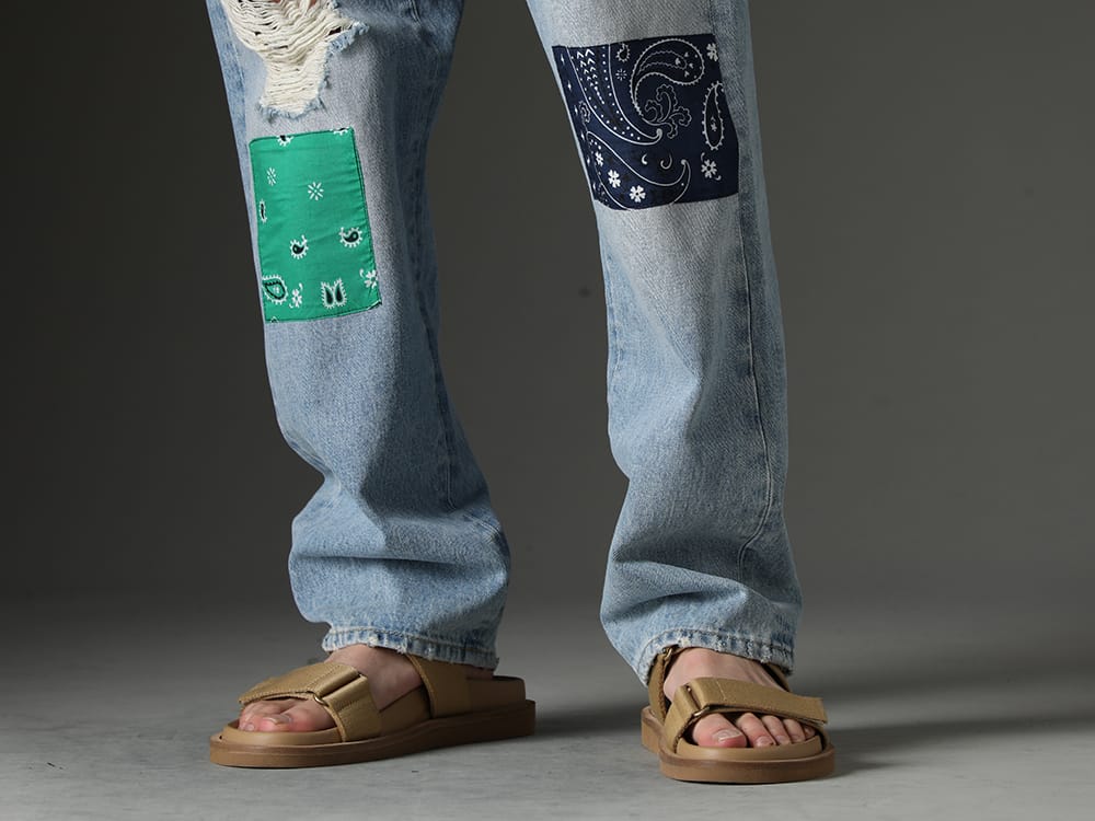 UMA WANG 2023SS Denim pants from ALANUI featuring bandana patchwork. - US9561-Tan(Mens Sandal Tan) - 3-008