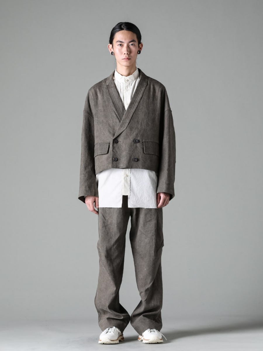 ZIGGY CHEN 23SS 0M2310909 Double-breasted Kimono Jacket 0M2310709 Mandarin collar hybrid dress-Shirt 0M2310509 Straight-leg trousers With articulated knees 3-001