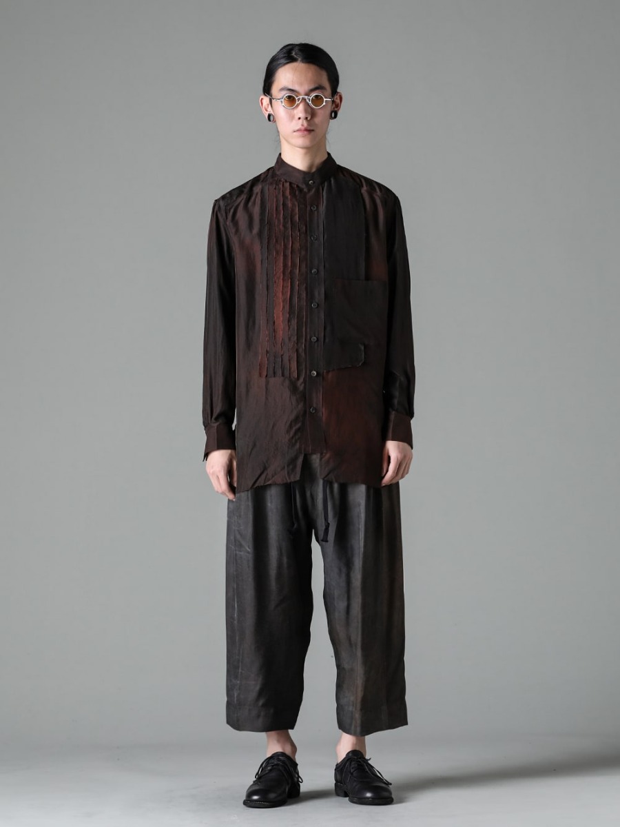 ZIGGY CHEN 23SS 0M2310701 Mandarin collar hybrid dress-Shirt 0M2310518 Extra wide drawstring trousers 5-001