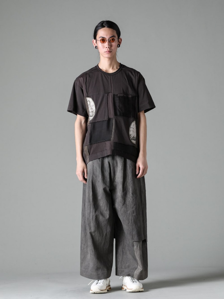 ZIGGY CHEN 23SS 0M2310208 Contrast PatchworkT-Shirt 0M2310520 Pleated wide trousers 6-001