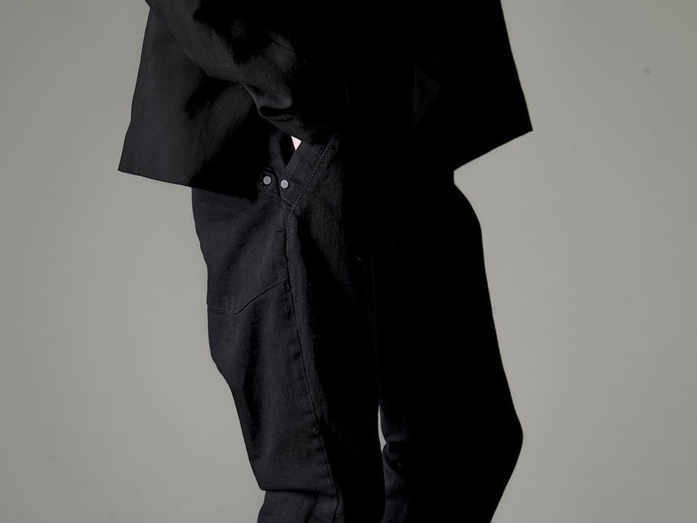 DEVOA 23SS Okayama stretch denim and DEVOA-like design - PTA-STDS-Black Slim Pants 9oz Stretch Denim Black - FW-CSHS Leather Boots GUIDI Horse Leather 3-004