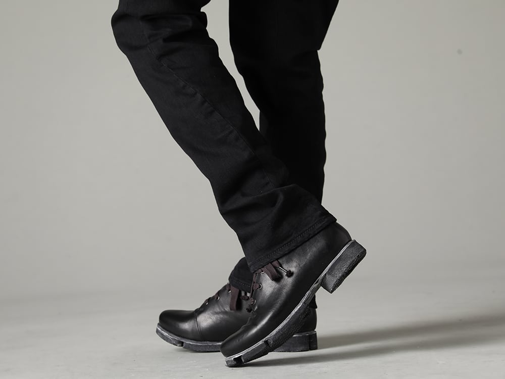 DEVOA 23SS Okayama stretch denim and DEVOA-like design - PTA-STDS-Black Slim Pants 9oz Stretch Denim Black - FW-CSHS Leather Boots GUIDI Horse Leather 3-006