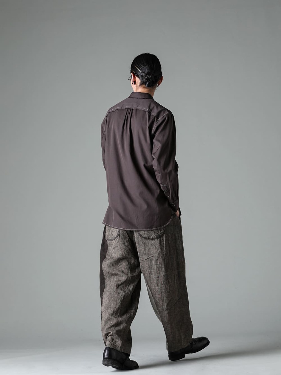 ZIGGY CHEN 23SS Histogram pintuck shirt with inverted columnar graph motif - RG1012TI-VINTAGE-SILVER-RG0111CU Vintage/Silver - 0M2310706-Histogramic Stripe Shirt 0M2310533-Multi Fabric Panel Trousers - 992X-Black-Classic Derby Shoes Lace Up Single Sole - Horse Full Grain - 992X 3-002