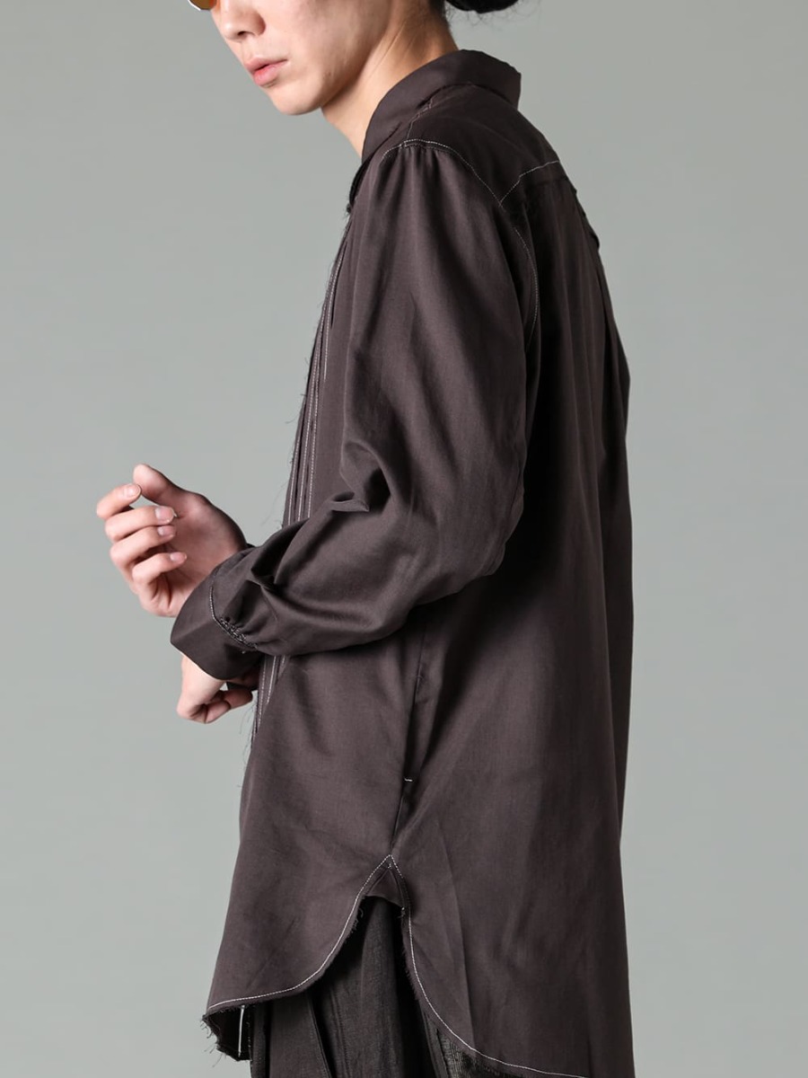 ZIGGY CHEN 23SS Histogram pintuck shirt with inverted columnar graph motif - RG1012TI-VINTAGE-SILVER-RG0111CU Vintage/Silver - 0M2310706-Histogramic Stripe Shirt 0M2310533-Multi Fabric Panel Trousers - 992X-Black-Classic Derby Shoes Lace Up Single Sole - Horse Full Grain - 992X 3-005