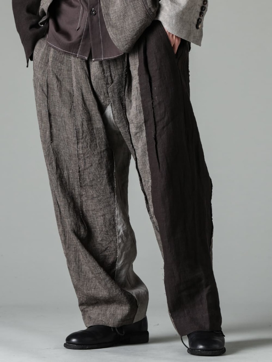 ZIGGY CHEN 23SS Asymmetric patchwork trousers for setup] 0M2310533-Multi Fabric Panel Trousers - 992X-Black-Classic Derby Shoes Lace Up Single Sole - Horse Full Grain - 992X 4-001