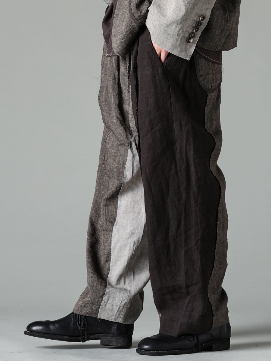 ZIGGY CHEN 23SS Asymmetric patchwork trousers for setup] - 0M2310533-Multi Fabric Panel Trousers - 992X-Black-Classic Derby Shoes Lace Up Single Sole - Horse Full Grain - 992X 4-002