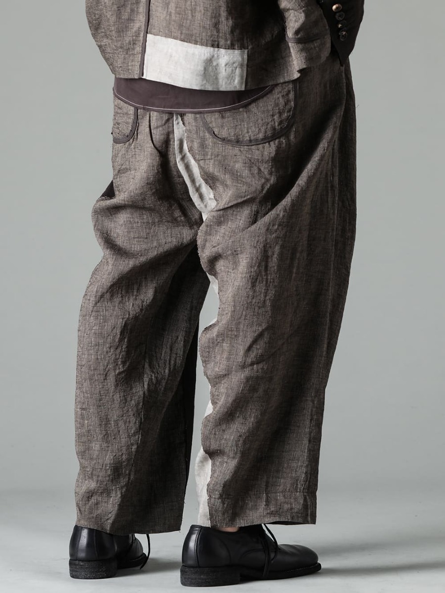 ZIGGY CHEN 23SS Asymmetric patchwork trousers for setup] - 0M2310533-Multi Fabric Panel Trousers - 992X-Black-Classic Derby Shoes Lace Up Single Sole - Horse Full Grain - 992X 4-004